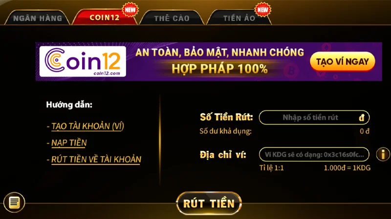 Rút tiền qua hình thức Coin12 tại nhà cái 789Club. 